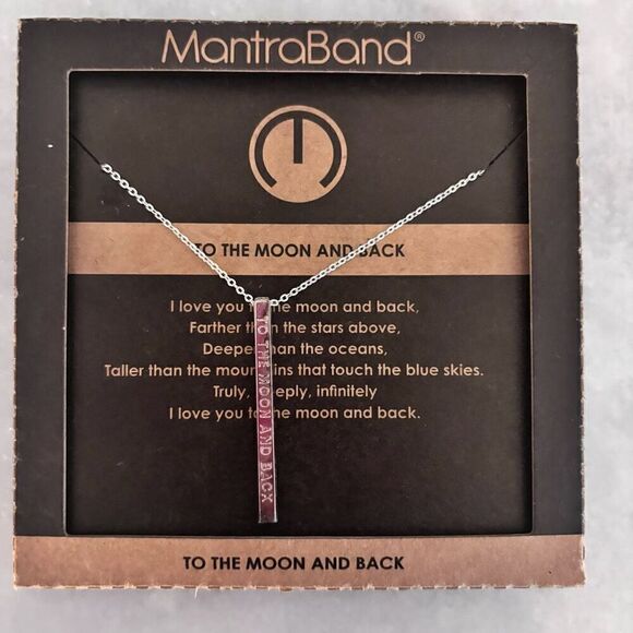 NWOT MantraBand To The Moon And Back Bar Pendant Sterling Silver Necklace OS - Picture 1 of 3